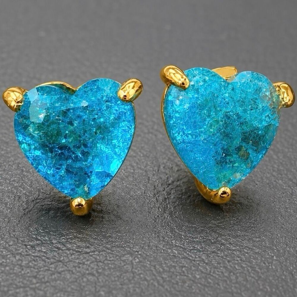 Electric Blue Heart Crystal Stud Earrings